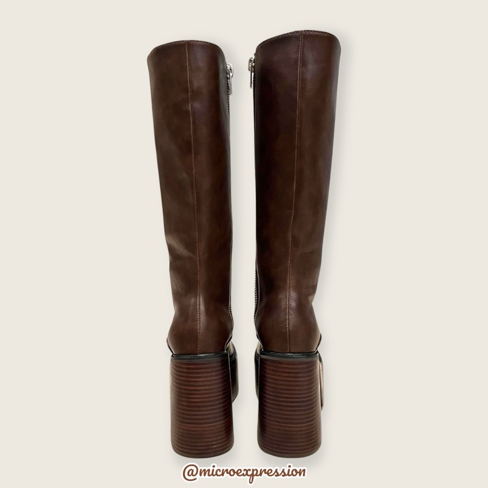 Free People Chunky Bratz Doll Chocolate Brown Leather Knee-High Platform Boots - Picture 12 of 16